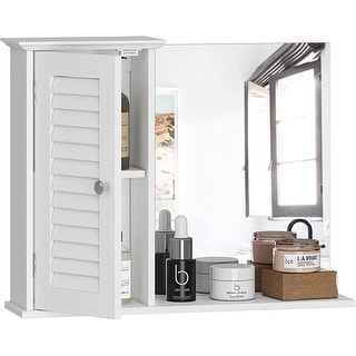Spirich Home Bathroom Wall Cabinet with Mirror, Hanging Medicine Cabinet with A Door, White