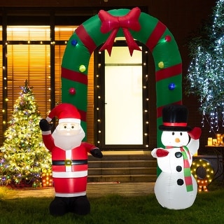 Glitzhome 8FT Inflatable Arch with Santa and Snowman Decor