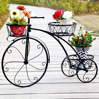 Tricycle Iron Planter Stand 3 Potted Plant Flower Pot Rack - 32.3" x 9.7" x 19.9"