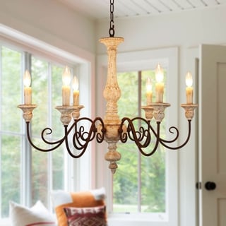 Oaks Aura French Country Candle-style,Royal Farmhouse Wooden Chandelier - 33 inches