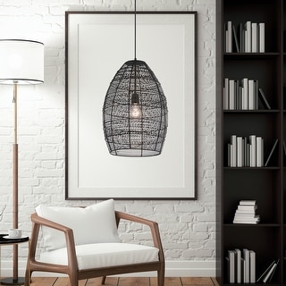 Alessia River of Goods Black Metal Cone-Shaped Woven Pendant Lamp - 12.25" x 12.25" x 19.5/78.5"