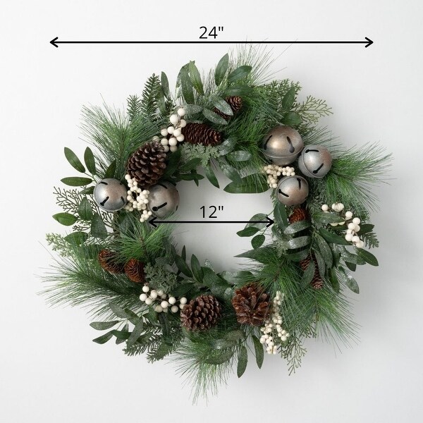 Sullivans Bell & Berry Artificial Wreath 24"H Green - White - 24"L x 6"W x 24"H