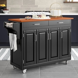 Copper Grove Puff Island Black Finish with Oak Top Kitchen Cart