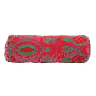Cotton Velvet Bolster Pillow with Floral Embroidery