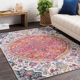 Annie Pink & Ivory Bohemian Medallion Area Rug - 2' x 3'
