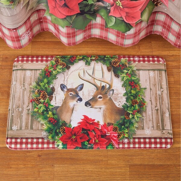 Holiday Barnwood Deer Scene Bath Mat with Rubber Back