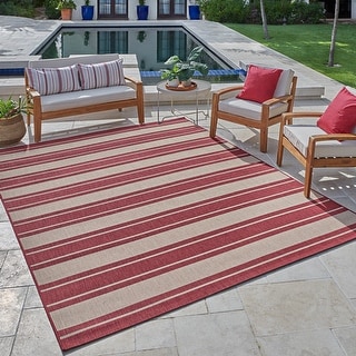 Gertmenian Paseo Castro Red Modern Stripe Indoor/Outdoor Area Rug