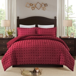 3 Piece Tufted Dot Comforter Set Twin Size Burgundy