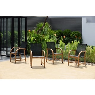 Amazonia Karoni Patio Black Chairs with Teak Finish - Set of 4