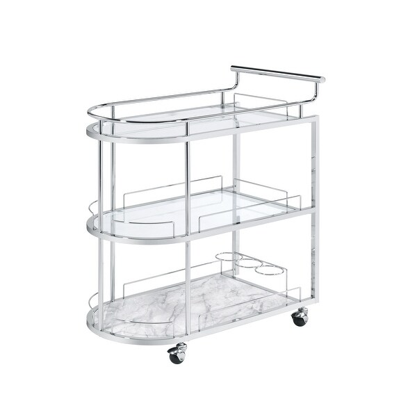Oval Serving Cart with 3 Tier Shelf , Bar Cart with Tempered Glass for Dining Room Living Room