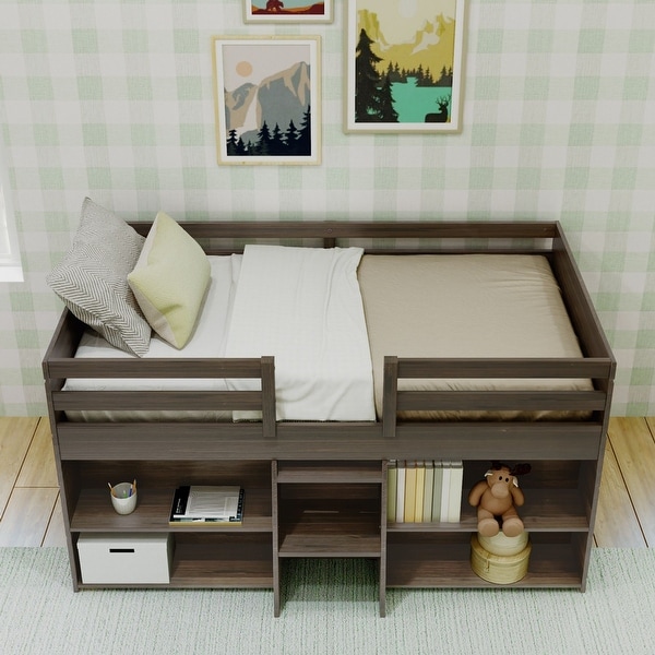 Max and Lily Farmhouse Twin Low Loft Bed with 2 Bookcases