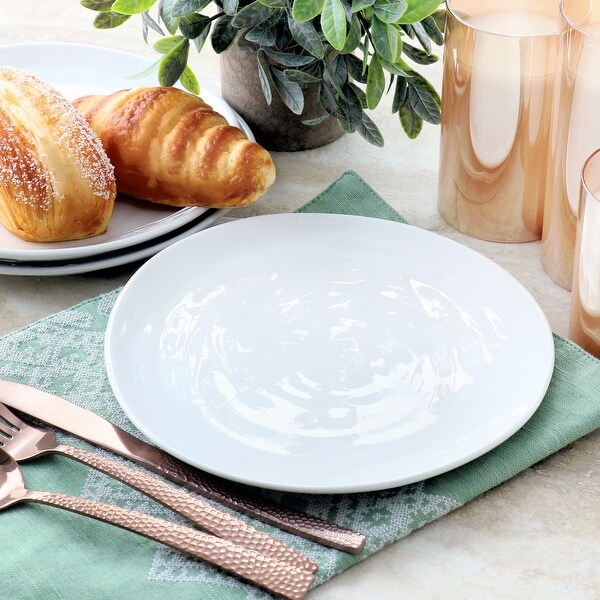 6 Piece 8.75 Inch Organic Round Porcelain Salad Plate Set in White