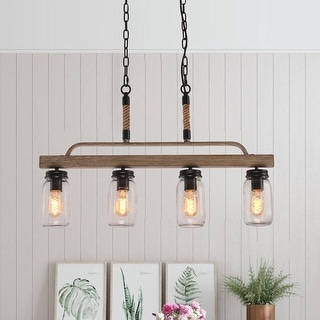 Pero 30" Farmhouse 4-Light Mason Jar Kitchen Island Linear Pendant - 30*3.8*17.6H