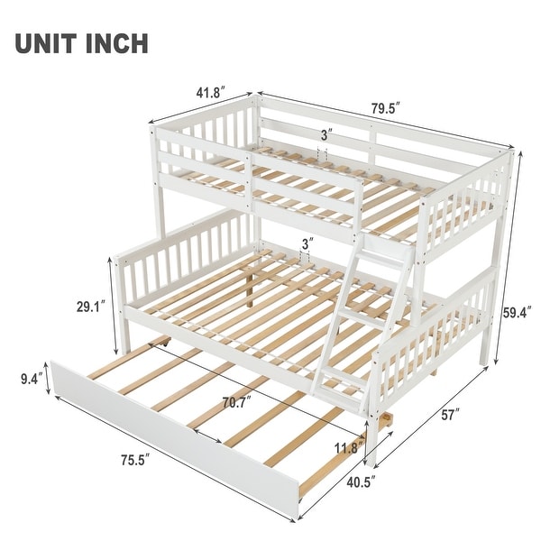 Twin Over Full Bunk Bed with Trundle, Convertible into 2 Beds for Kids, Teens, Adults