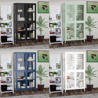59"tall Four Glass Door Storage Cabinet with Adjustable Shelves