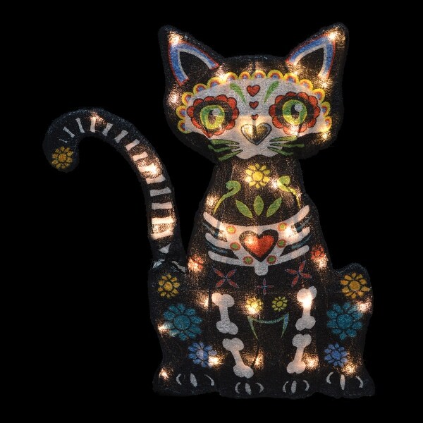 Spooky Town 2D Lighted Led Yard Art/Day Of The Dead Cat 28Inch Halloween Decor