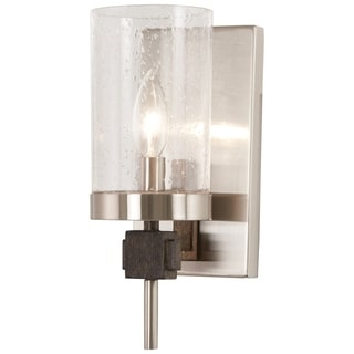 Bridlewood 1-light vanity bath fixture with a stone gray and brushed nickel finish and clear seeded glass by Minka-Lavey