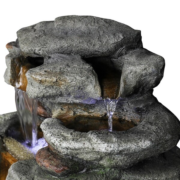 6-Tier Outdoor Waterfall Water Fountain w/LED Lights for Garden Patio