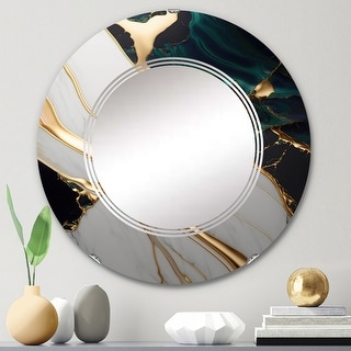 Designart 'Abstract Geode Gold And Green Marble II' Printed Abstract Marble Wall Mirror