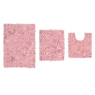 Home Weavers Bellflower Collection 3 Piece Set Cotton Bath Rug 17"x24", 21"x34", 20"x20"