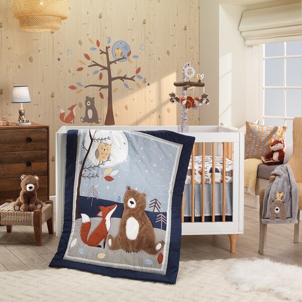 Lambs & Ivy Sierra Sky Grey Bear/Owl Soft Fleece Baby Blanket