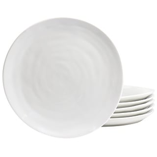 6 Piece 8.75 Inch Organic Round Porcelain Salad Plate Set in White