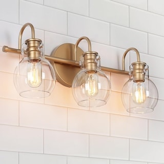 Bela Mid-Century Modern Gold 3-Light Bathroom Vanity Light Globe Glass Wall Sconces - L22"x W7"x H9"