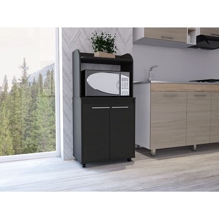 FM Furniture Rockford Modern Utility Kitchen Cart with 2-Door Cabinet, and Two Internal Shelves
