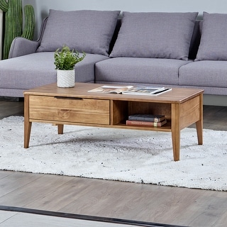 MUSEHOMEINC California Mid-Century Solid Wood Rectangle Coffee Table with Storage Drawer for Living Room/Cocktail Height Design