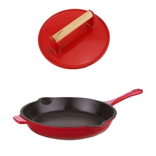 Neo 2pc Cast Iron Set 10" Fry Pan & Steak Press Red
