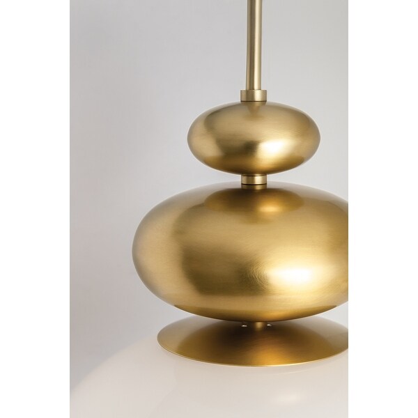 Elsie 1-light Aged Brass Pendant, Opal Glossy Glass