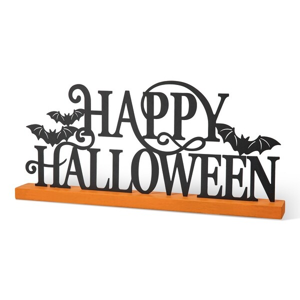 Glitzhome 18"L Halloween Wooden "HAPPY HALLOWEEN" Table Decor - HAPPY HALLOWEEN