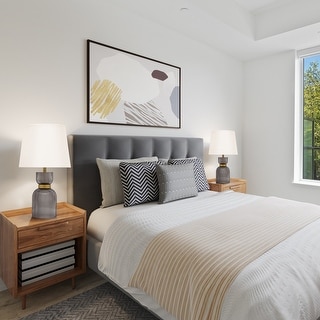 Set of 2 Theodore River of Goods White and Gray Smoke Glass 15.25-Inch Table Lamps with Fabric Empire Shade - 9" x 9" x 15.25"