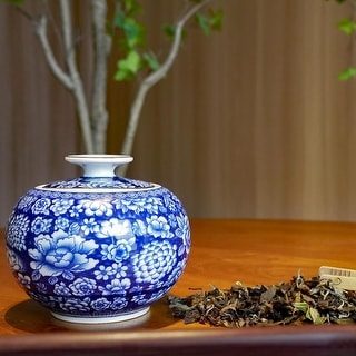 Blue and White Porcelain Globe or Tulip Container or Jar