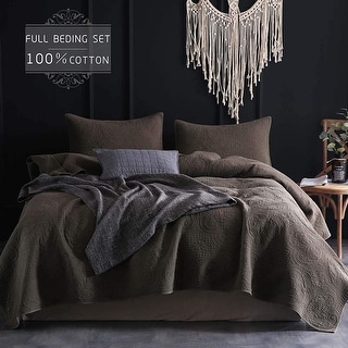 KASENTEX Stone Washed Quilt Set 100-percent Cotton Floral Embroidery