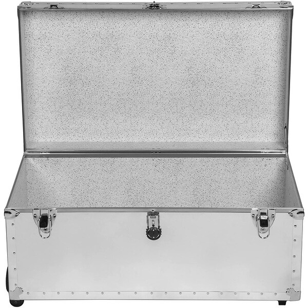 Smooth Steel Trunk with Wheels - Silver