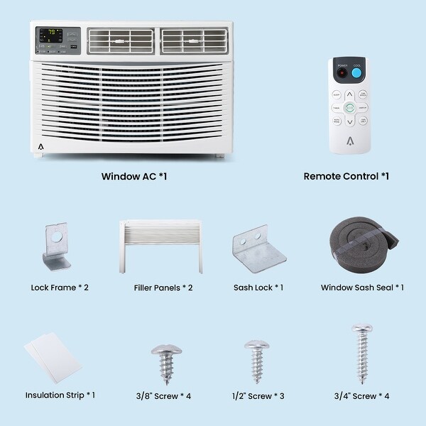 Eie High-quality White Air Conditioner 8000 BTU AC with Remote/App Control Window Unit - 17.5"D x 15.2"W x 13.1"H