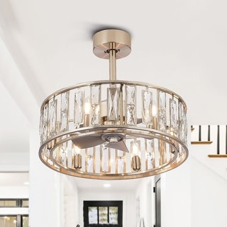 20" Caged Ceiling Fan with Crystal Light Remote Control, Bladeless Chandelier - 20 Inch