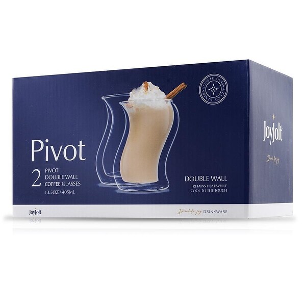 JoyJolt Pivot Double Wall Coffee Tea Glasses - 13.5 oz - Set of 4
