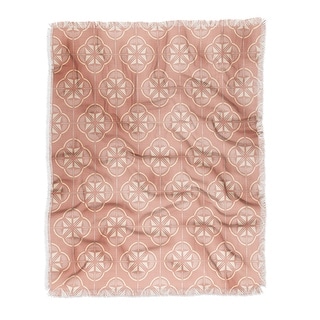 Evamatise Retro Floral Geometric Tile Blush Pink Made To Order Throw Blanket