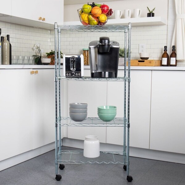 4-Tier Metal Adjustable Storage Rack with wheels,Silver