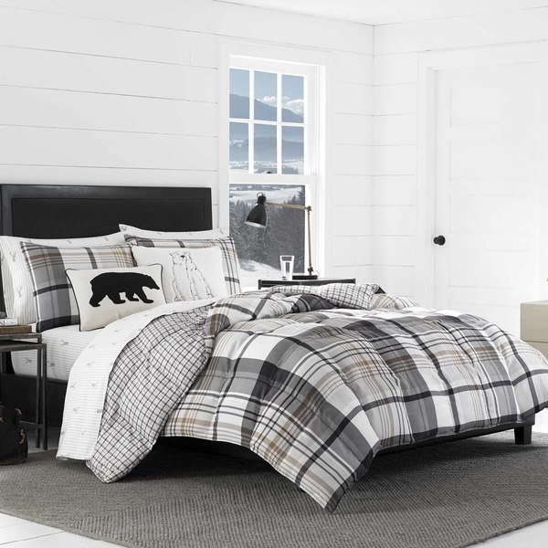 Eddie Bauer Cabin Plaid Black & White Throw Pillow