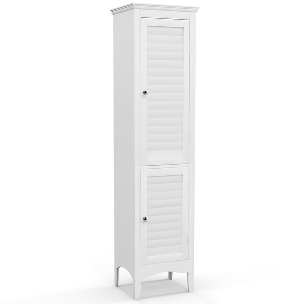 Costway Tall Bathroom Floor Cabinet Narrow Linen Tower with 2 Doors & - See Details