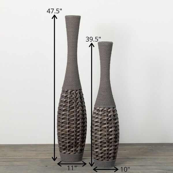 39.5"H Sullivans Two-Toned Woven Rattan Vases Set of 2, Gray