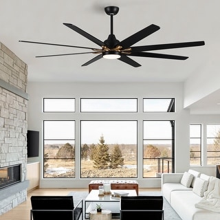 72 In. Large Antique Black Industrial Wooden Large Ceiling Fan With LED Light and Remote Control - 72 inches