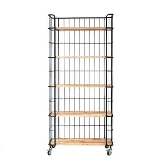 5 Tier Wood Shelves with Metal Frame & Caster Wheels