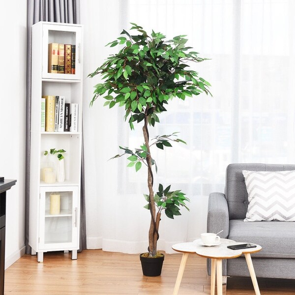 5.5 ft Artificial Ficus Silk Tree with Wood Trunks - 66" H x 7" D