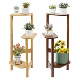 3 Tier Bamboo Tall Corner Plant Rack Garden