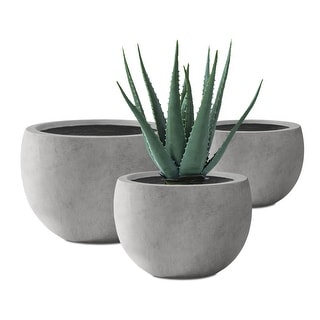 Kante 20", 16" & 12" W Lightweight Round Concrete Planters (Set of 3), Seamless w/ Drainage Hole for Indoor/Outdoor Use