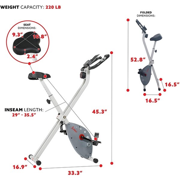 Sunny Health & Fitness Magnetic Foldable Exercise Bike